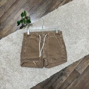 American Eagle 6 Washed Brown Frayed Cuffed Hem Elastic Tomgirl Utility Shorts